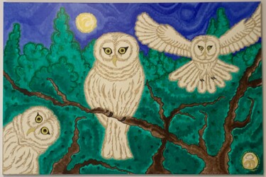 Painting titled "Lucky Owl (Opus 23…" by Alexandra Busch, Original Artwork, Acrylic Mounted on Wood Stretcher frame