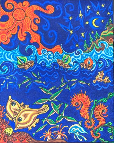 Картина под названием "Waterworld (Opus 10…" - Alexandra Busch, Подлинное произведение искусства, Масло Установлен на Деревя…