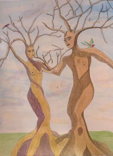 Pintura intitulada "Arbre humain" por Alexandra Cecconi, Obras de arte originais, Aquarela