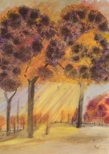 Pintura intitulada "Rayons de soleil" por Alexandra Cecconi, Obras de arte originais, Aquarela
