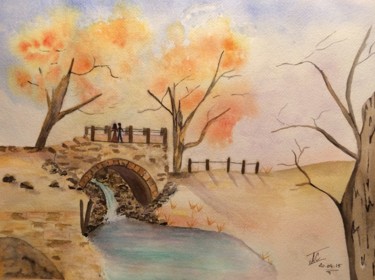 Картина под названием "Pont d automne" - Alexandra Cecconi, Подлинное произведение искусства, Акварель