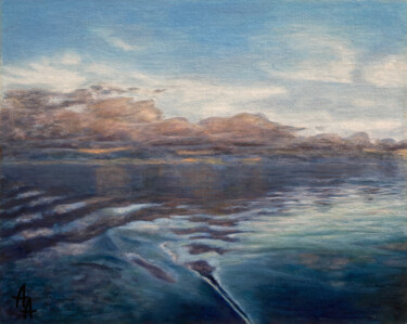 Pintura titulada "Evening on the lake" por Alexandra Da, Obra de arte original, Oleo