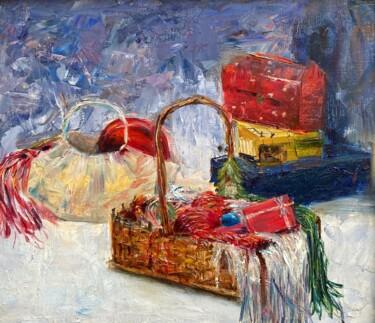 Painting titled "Christmas basket" by Alexandra Da, Original Artwork, Oil