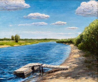 Painting titled "Luga river" by Alexandra Da, Original Artwork, Oil