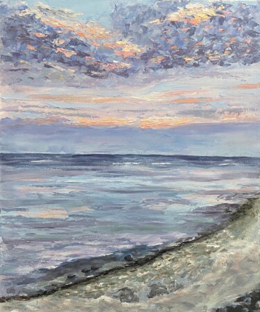 Painting titled "Blue sunset on ocea…" by Alexandra Da, Original Artwork, Oil