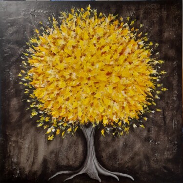 Painting titled "Sun tree" by Alexandra Danière (Le Monde d'Alex), Original Artwork, Acrylic Mounted on Wood Stretcher frame