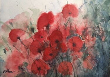Картина под названием "Poppies" - Alexandra Dumitru, Подлинное произведение искусства, Акварель