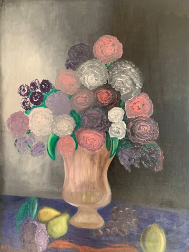 Painting titled "Fleurs et fruits" by Alexandra Falaise, Original Artwork, Oil Mounted on Wood Stretcher frame