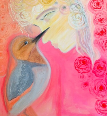 Painting titled "Loiseau Solaris" by Alexandra Falaise, Original Artwork, Oil Mounted on Wood Stretcher frame