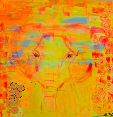Painting titled "L’éléphant soleil" by Alexandra Falaise, Original Artwork, Acrylic Mounted on Wood Stretcher frame