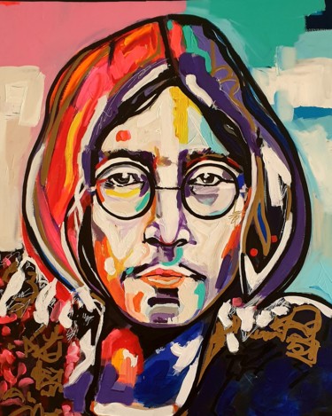 Painting titled "lennon" by Alexandra Frances, Original Artwork, Acrylic Mounted on Wood Stretcher frame