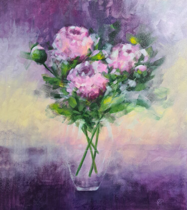 Painting titled "Purple Bouquet" by Alexandra Ghindea-Parvescu, Original Artwork, Acrylic Mounted on Wood Stretcher frame