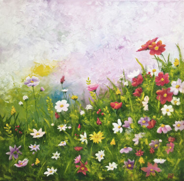 Painting titled "Meadow" by Alexandra Ghindea-Parvescu, Original Artwork, Oil Mounted on artwork_cat.