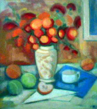 Peinture intitulée "fleures oranges" par Alexandra Hagianu, Œuvre d'art originale