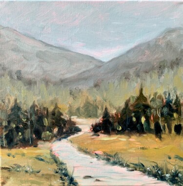 Painting titled "Silent Pines" by Alexandra Jagoda, Original Artwork, Oil Mounted on Wood Stretcher frame