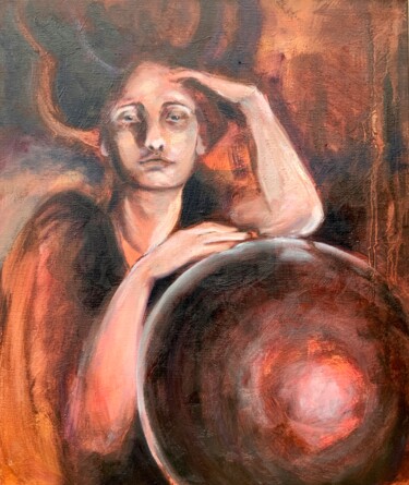 Painting titled "Fortune Teller - wo…" by Alexandra Jagoda, Original Artwork, Oil Mounted on Wood Stretcher frame