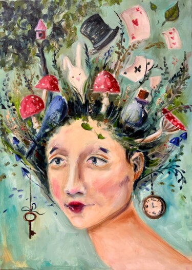Schilderij getiteld "Visiting Alice - fa…" door Alexandra Jagoda, Origineel Kunstwerk, Olie