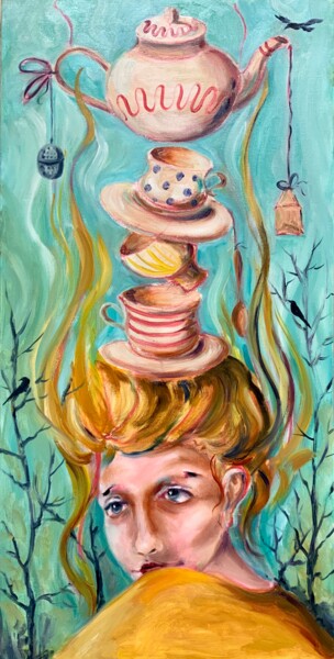 Картина под названием "Tea-time Reverie" - Alexandra Jagoda, Подлинное произведение искусства, Масло Установлен на Деревянна…