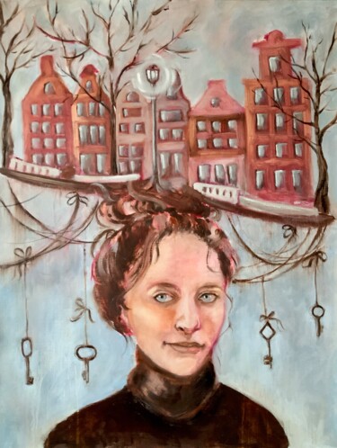 Malerei mit dem Titel "Keys to the City -…" von Alexandra Jagoda, Original-Kunstwerk, Öl Auf Keilrahmen aus Holz montiert