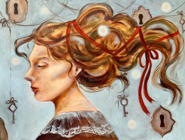 Картина под названием "Keys to the Unknown…" - Alexandra Jagoda, Подлинное произведение искусства, Масло Установлен на Дерев…