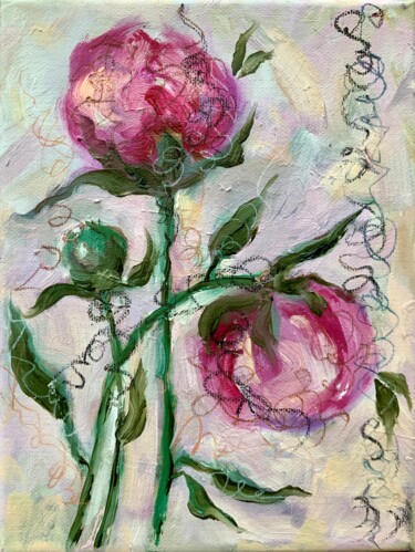 Картина под названием "Peony - flowers, fl…" - Alexandra Jagoda, Подлинное произведение искусства, Масло Установлен на Дерев…