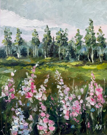 Painting titled "Tranquil Meadows -…" by Alexandra Jagoda, Original Artwork, Oil Mounted on Wood Stretcher frame