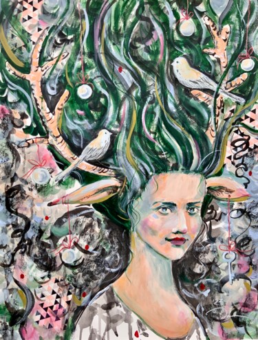 Malerei mit dem Titel "Deer - fantasy, fai…" von Alexandra Jagoda, Original-Kunstwerk, Acryl