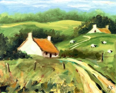 Painting titled "Irish Cottage - Ire…" by Alexandra Jagoda, Original Artwork, Oil Mounted on Cardboard