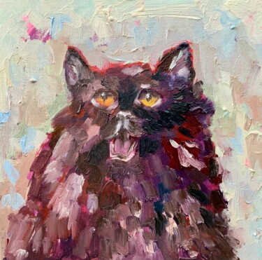 Painting titled "The Playful Purr of…" by Alexandra Jagoda, Original Artwork, Oil Mounted on Cardboard