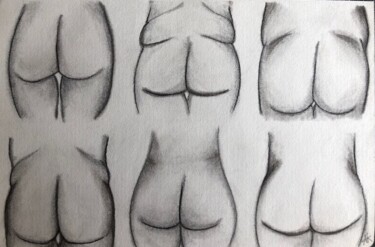 Drawing titled "Fesses 2" by Alexandra Klup, Original Artwork, Charcoal