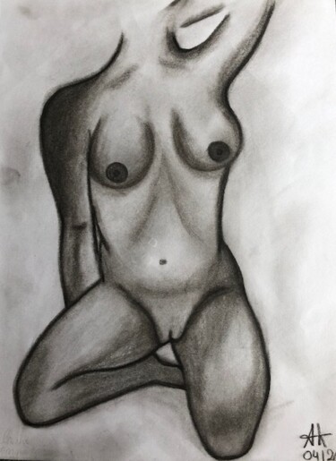 Drawing titled "Victoire" by Alexandra Klup, Original Artwork, Charcoal