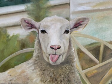 Malerei mit dem Titel "Cheerful sheep / Ве…" von Alexandra Kuznetsova, Original-Kunstwerk, Öl