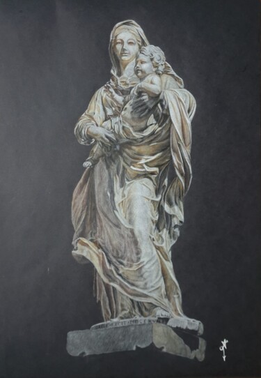 Desenho intitulada "Vierge à l'Enfant" por Alexandra Labauve, Obras de arte originais, Lápis