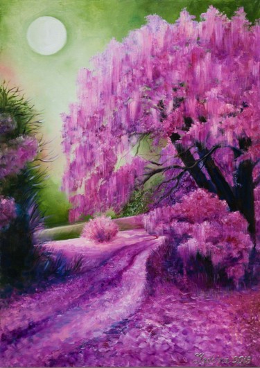 Schilderij getiteld "Lilac forest" door Alexandra Laskina, Origineel Kunstwerk, Olie