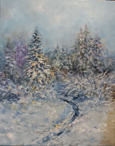 Painting titled "Canadian winter" by Alexandra Laskina, Original Artwork, Oil