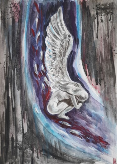 Peinture intitulée ""Angels cry "" par Alexandra Lebedenkova, Œuvre d'art originale, Aquarelle