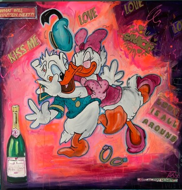 Painting titled "Love is all around" by Alexandra Machmar, Original Artwork, Acrylic Mounted on Wood Stretcher frame