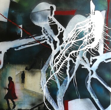 Malerei mit dem Titel "Flucht" von Alexandra Oestvold, Original-Kunstwerk, Acryl