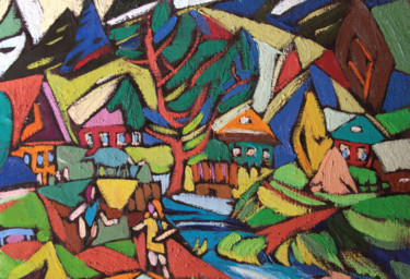 Картина под названием "Village. Bright Sum…" - Alexandra Ovchinnikova, Подлинное произведение искусства, Масло
