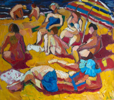 Painting titled "Sea beach. Summer" by Alexandra Ovchinnikova, Original Artwork, Oil