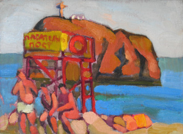 Malerei mit dem Titel "Rescue station on s…" von Alexandra Ovchinnikova, Original-Kunstwerk, Öl