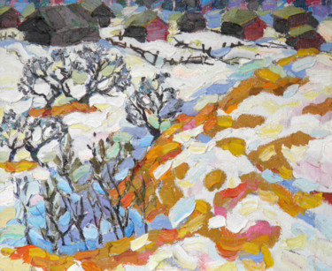 Painting titled "Snow melts. Thaw ea…" by Alexandra Ovchinnikova, Original Artwork, Oil