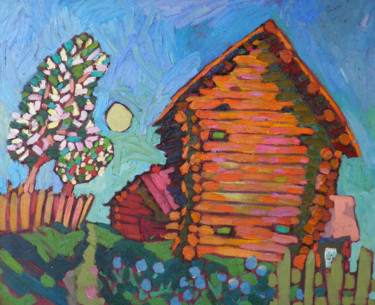 Peinture intitulée "Village motive" par Alexandra Ovchinnikova, Œuvre d'art originale, Huile