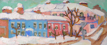 Malerei mit dem Titel "Snowy street. Novgo…" von Alexandra Ovchinnikova, Original-Kunstwerk, Öl
