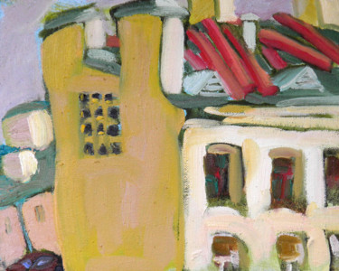 Pittura intitolato "Roof old apartment…" da Alexandra Ovchinnikova, Opera d'arte originale, Olio