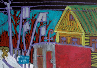 Malerei mit dem Titel "Birdhouses. Great N…" von Alexandra Ovchinnikova, Original-Kunstwerk, Pastell