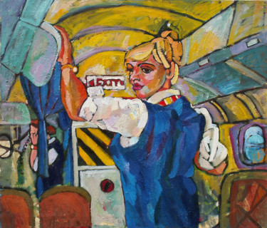 Malerei mit dem Titel "Our stewardess" von Alexandra Ovchinnikova, Original-Kunstwerk, Öl