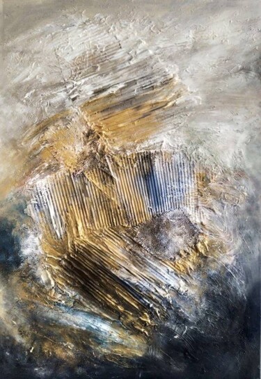 Painting titled "Gold Waves" by Alexandra Petropoulou, Original Artwork, Acrylic Mounted on Wood Stretcher frame