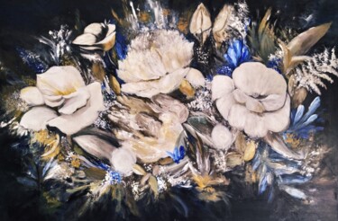 Painting titled "Blue floral" by Alexandra Petropoulou, Original Artwork, Acrylic