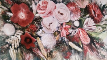Картина под названием "Red Flowers" - Alexandra Petropoulou, Подлинное произведение искусства, Акрил Установлен на Деревянна…